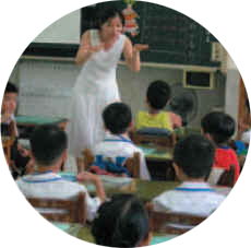 Teacher interacting with students in class